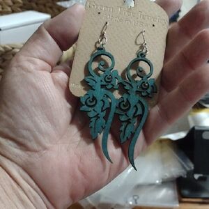 Elegant Teal Green Floral Earrings